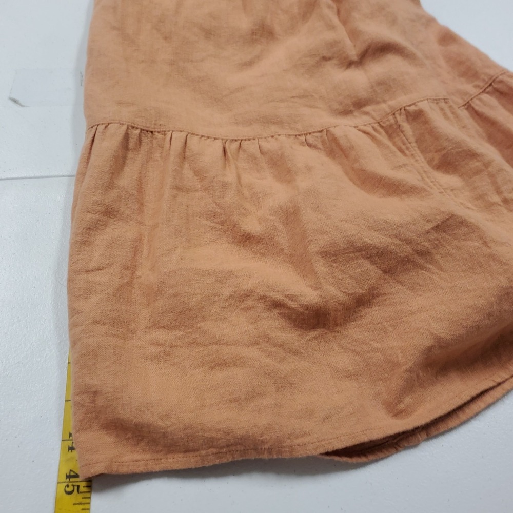 Abercrombie & Fitch Linen Smocked Maxi Dress Orange Puff Sleeve Tiered Pockets S - Picture 10 of 14